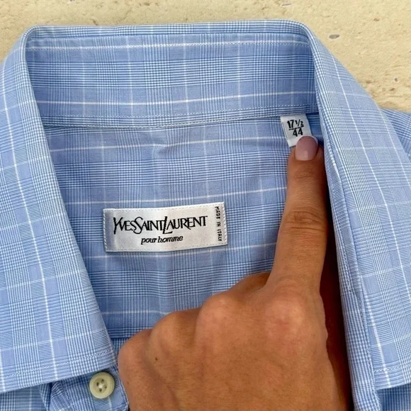 Yves Saint Laurent Long Sleeve Shirt, Blue, Size 17 1/2, 44